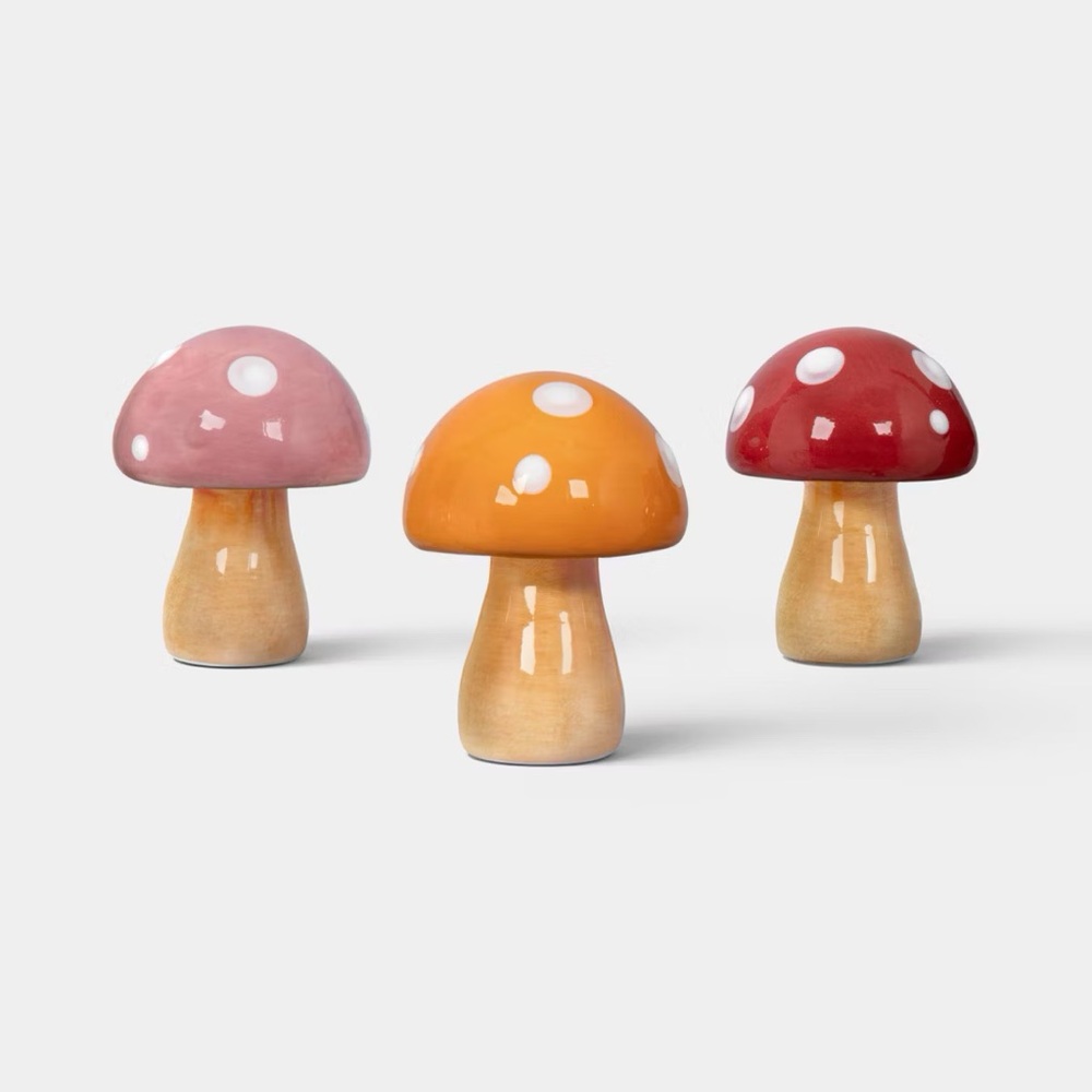 3pk nwt Harvest Ceramic Mushroom Critter Decorative Accent Set - Hyde and EEK!